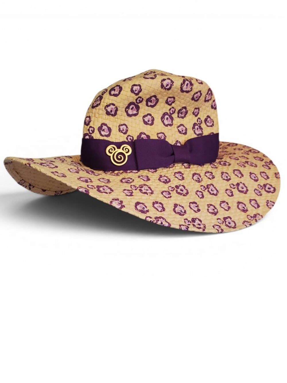 Disney Wide Brim Floral Straw Sun Hat with Purple Band